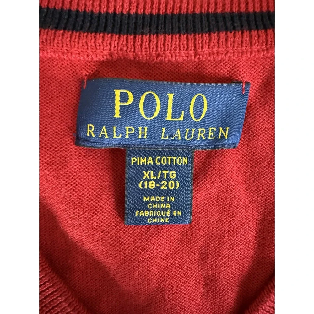 Polo Ralph Lauren Boys XL Red Long Sleeve V-Neck Sweater Christmas Holidays